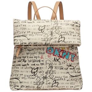 DKNY Backpack For Women Graffiti Print NYC Convertible Tote Beige NWT